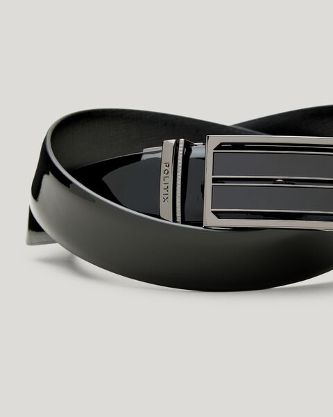 Reversible Textured And Patent Leather Belt, Black Patent, hi-res